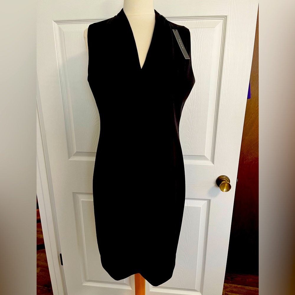NWOT Tahari Black Sleeveless V-Neck Sheath Dress